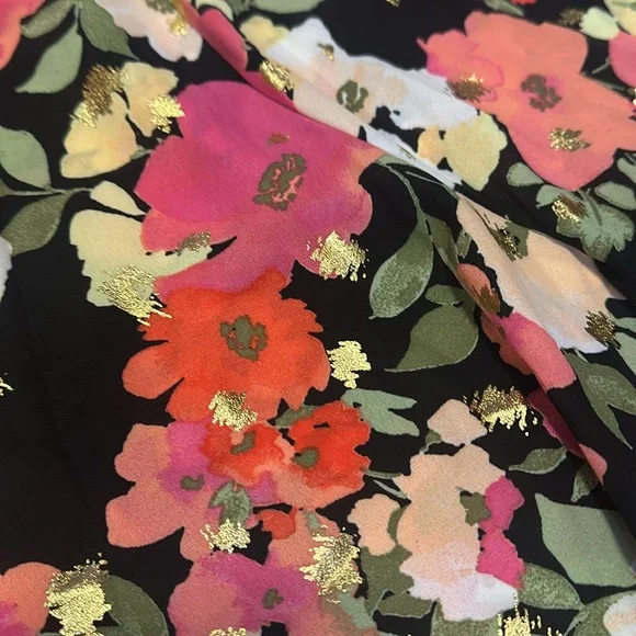 Cure Cute Floral Womens Dress Top Colorful with Gold Foil Plus Size 2X - Picture 3 of 3